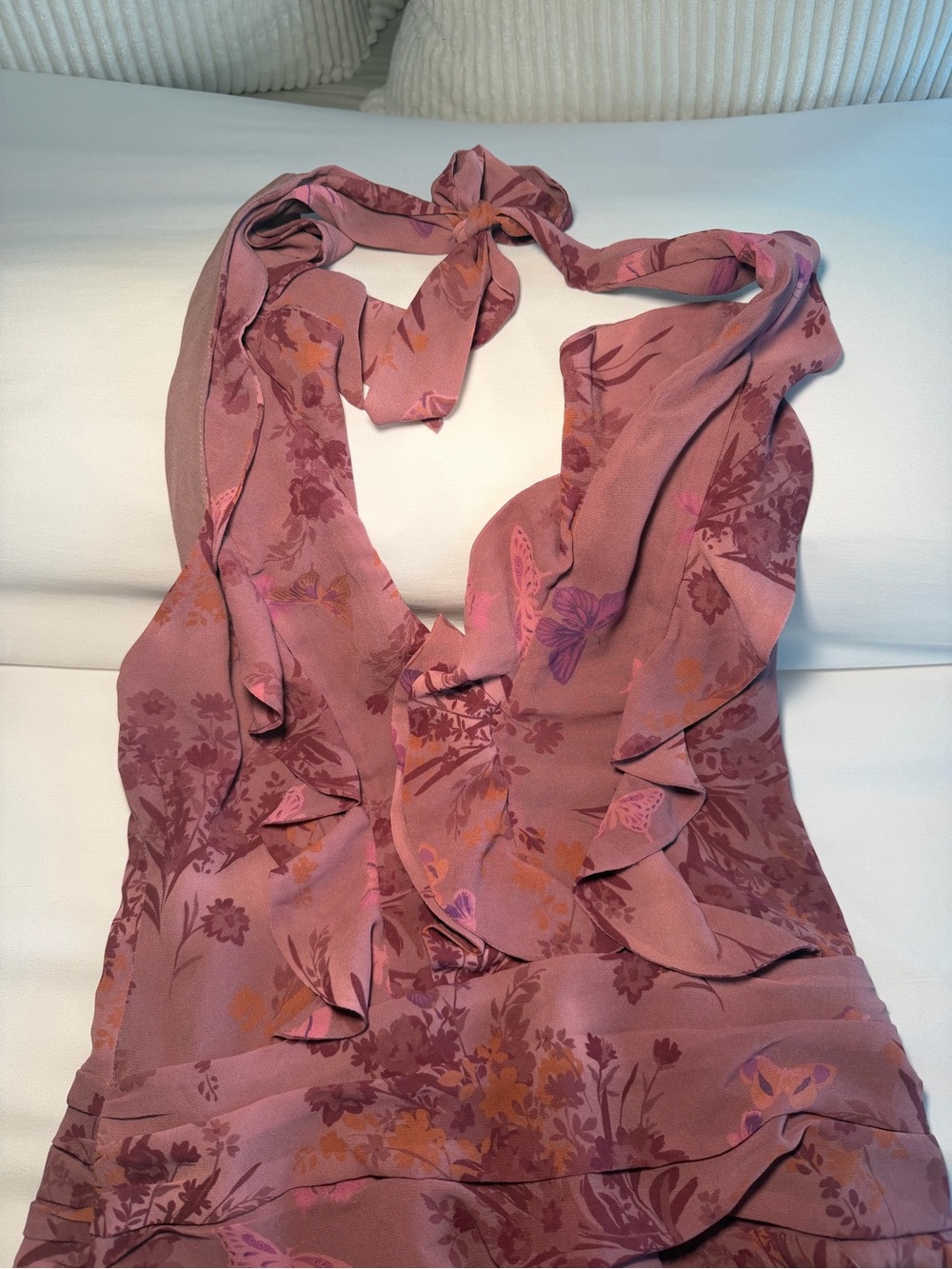 NBD Dusty Rose Floral Ruffled Halter High-Low Maxi Dress - Picture 5 of 7